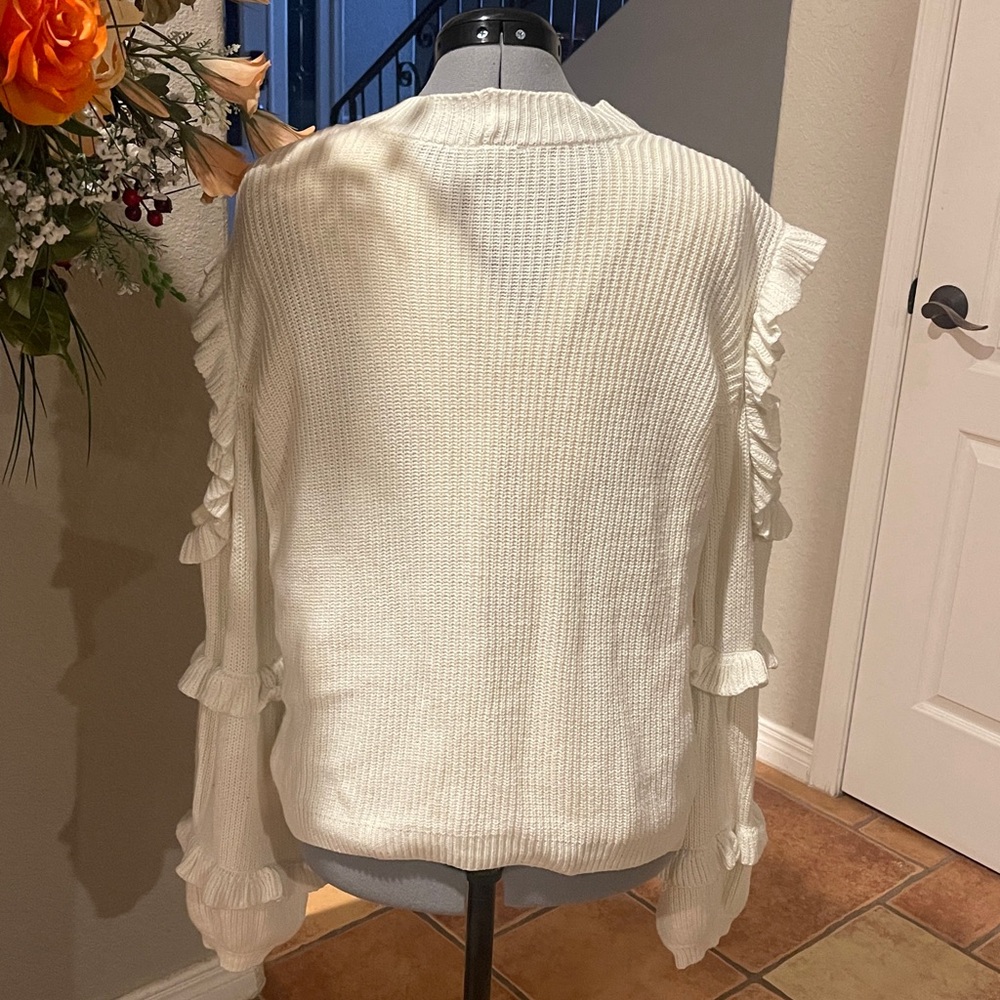 Express Ivory Ruffled Knit Sweater - Picture 3 of 5